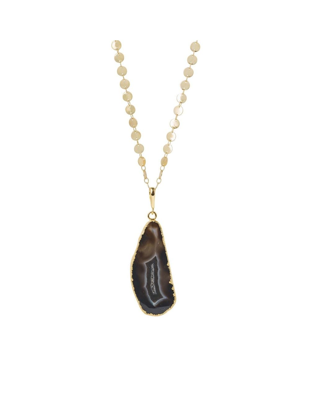 YAA YAA LONDON Metallic Ultra Black Grey Agate Super-long Gold Pendant Necklace