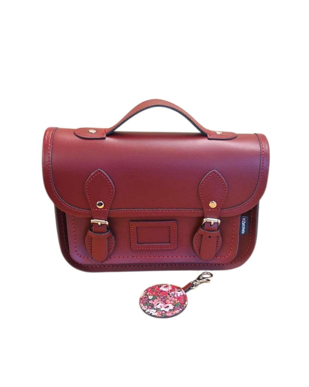 Zatchels Red Floral Lined Leather Midi Satchel