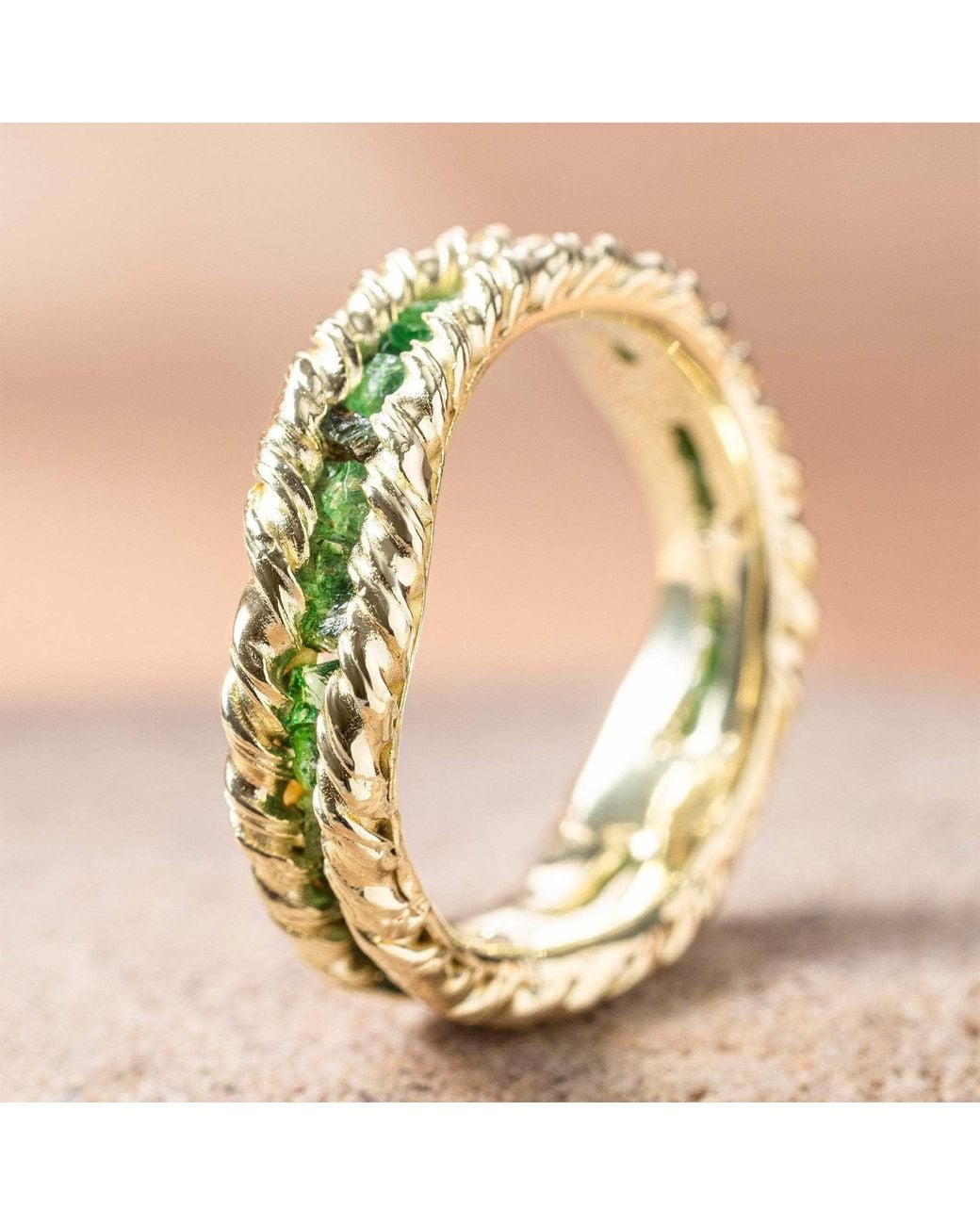 German Kabirski Green Gaiete Raw Tsavorite Garnet Plated Ring