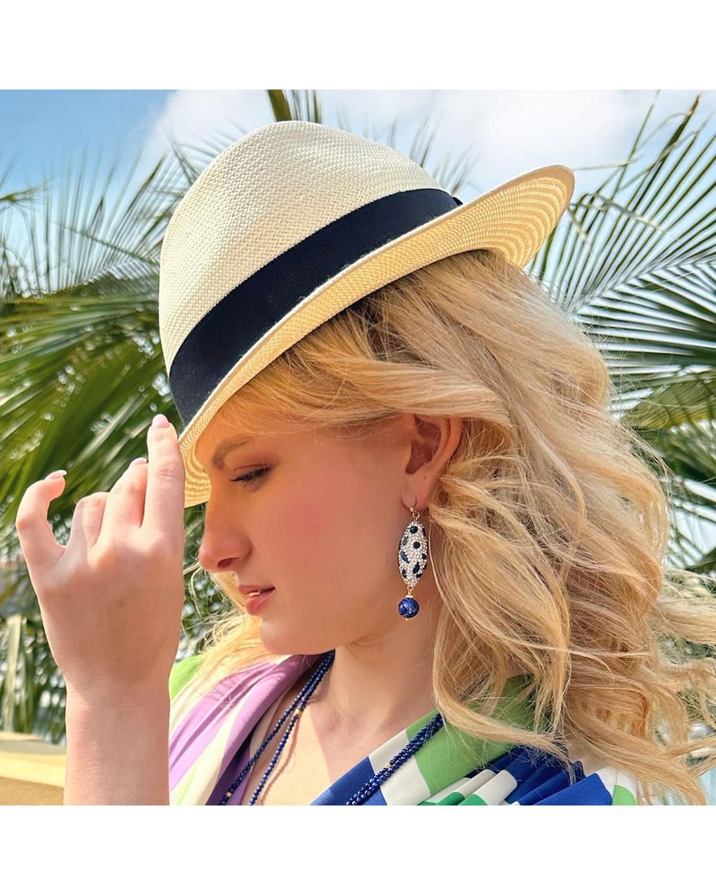 Farra Blue Lapis With Rhinestone Earring