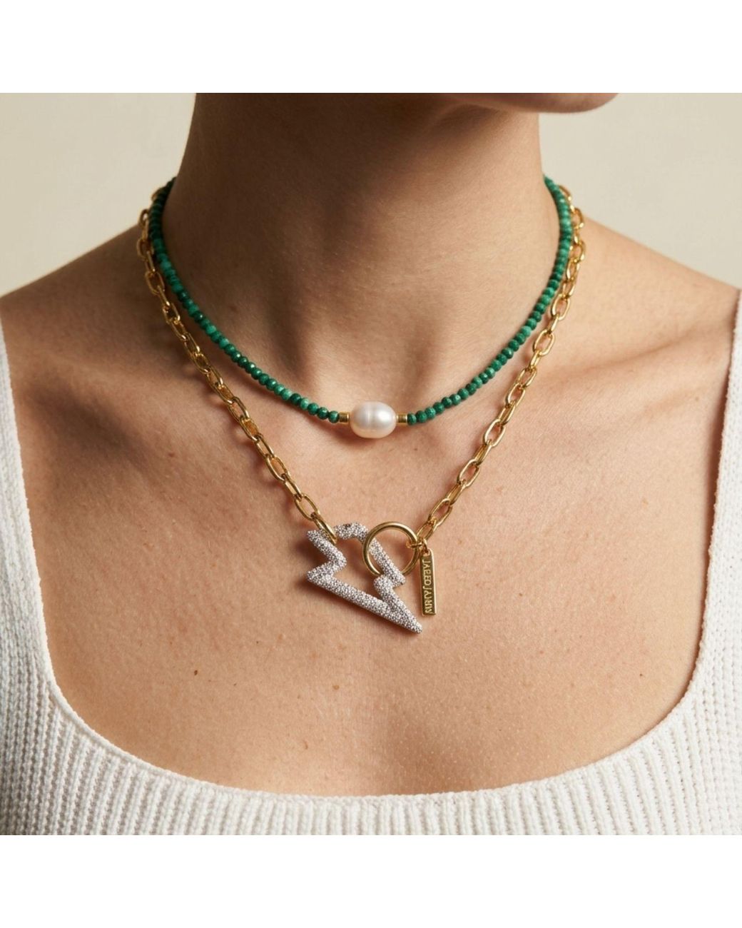 Jaredjamin White Lightning Bolt Pavé Clicker Clasp