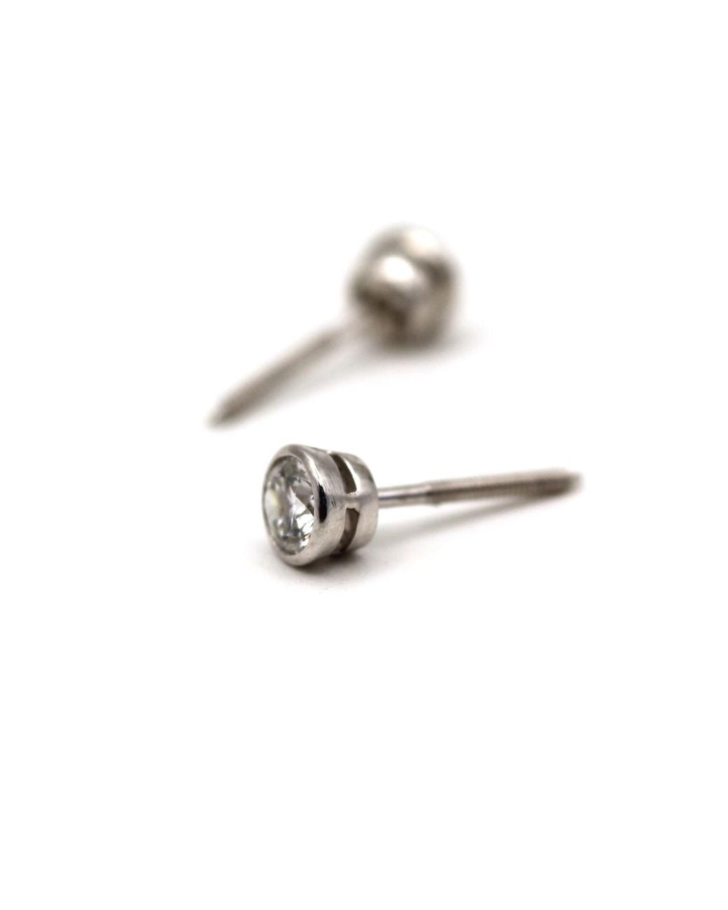 VicStoneNYC Fine Jewelry Metallic Natural Diamond Bezel Setting Stud Earrings With Screw Back