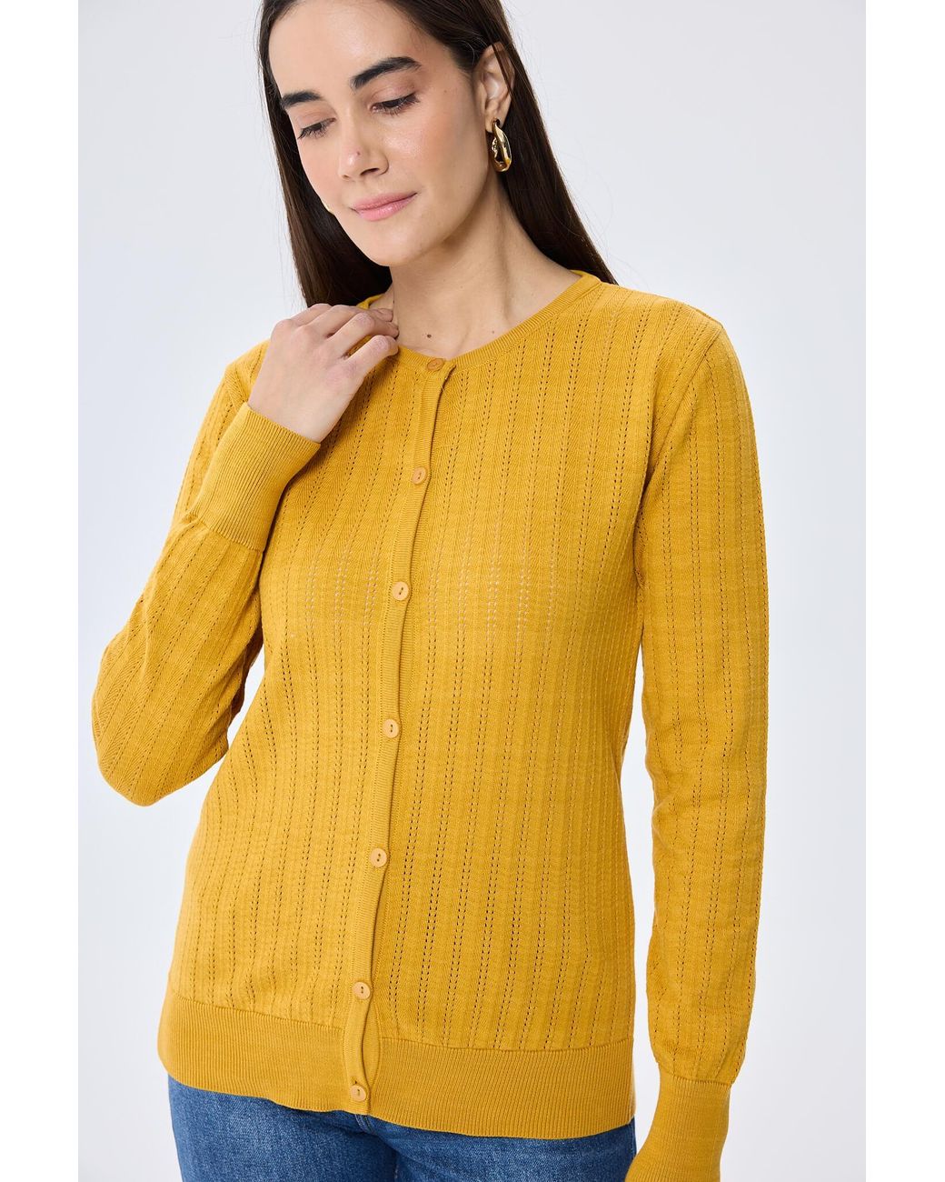 Peraluna Yellow Celine Openwork Knit Cardigan
