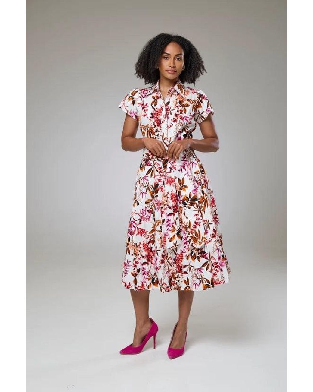 Lioness by Tf Red Blooming Flora Short Sleeve Shirt Dress