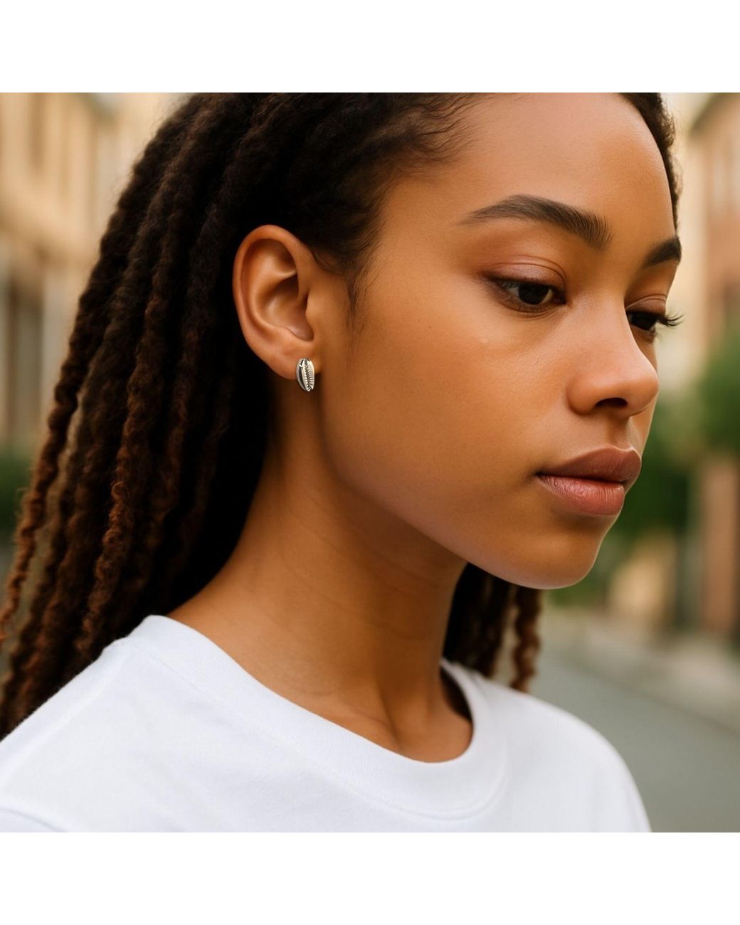 Jaredjamin White Cowrie Stud Post Earrings