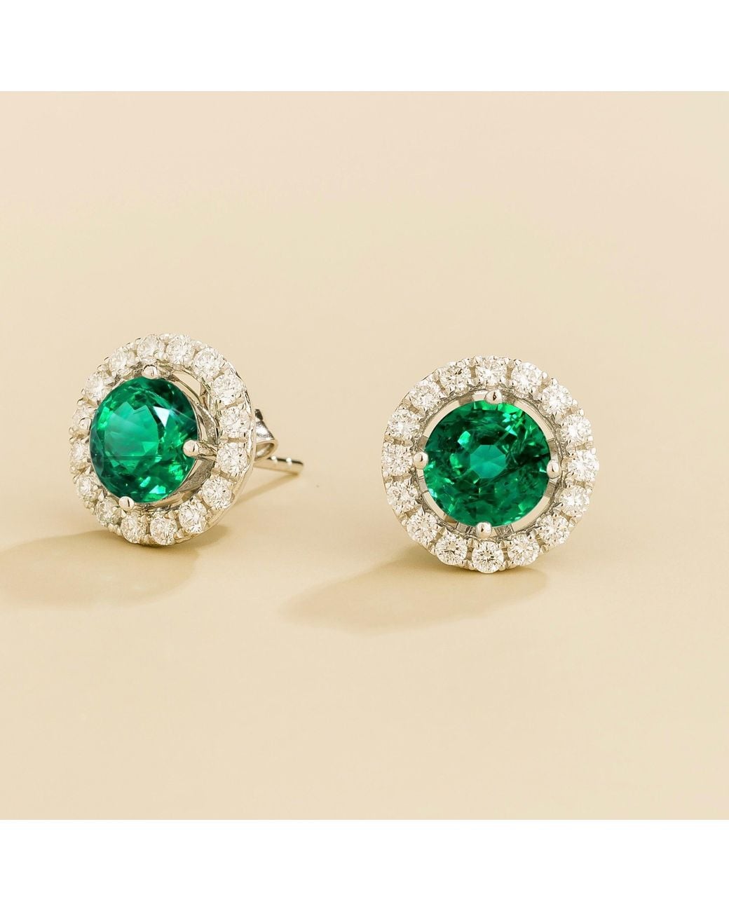 Juvetti Green Floret Earrings Set With Emerald & Diamond