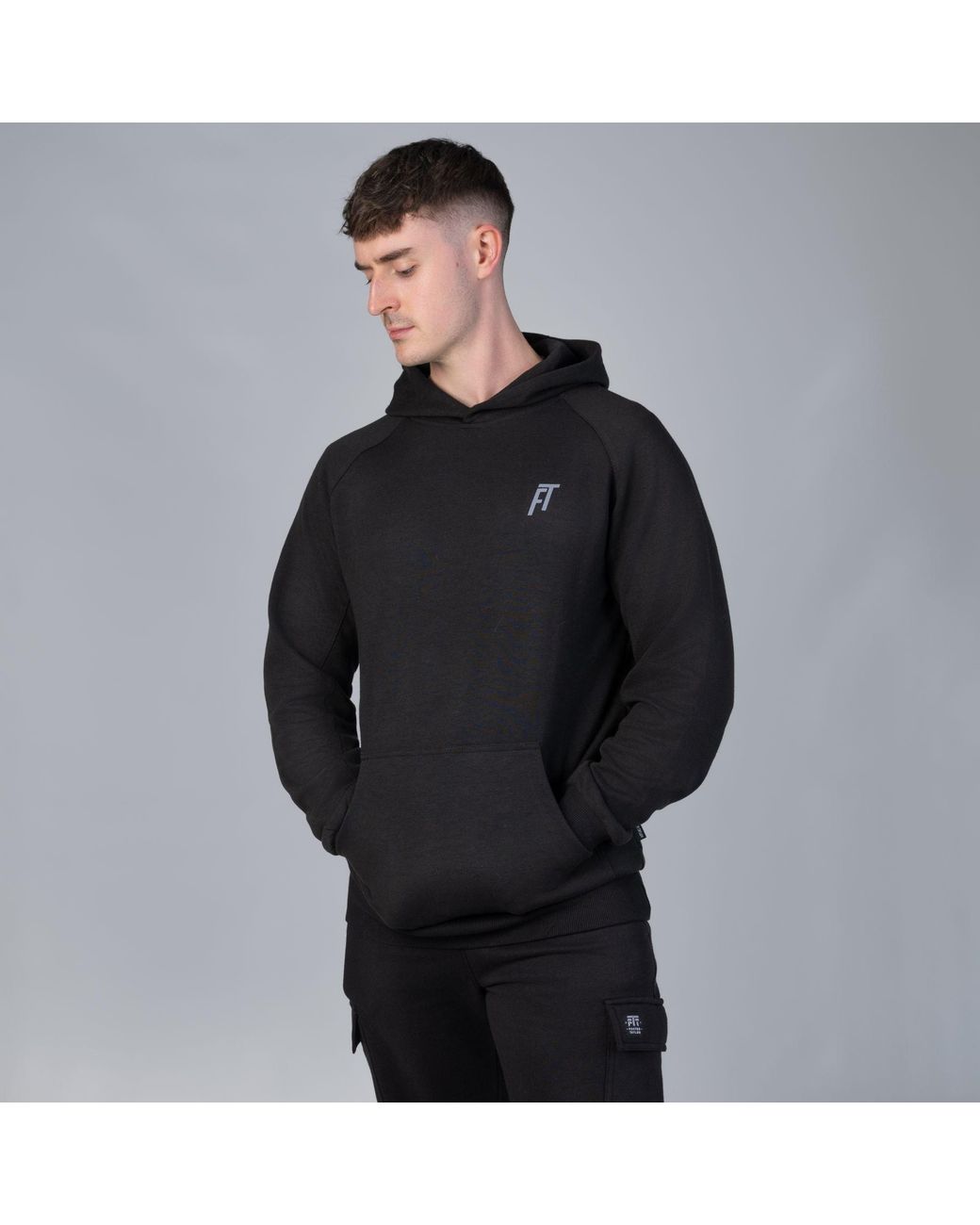 Foster Taylor Black Sports Double Interlock Hoody for men