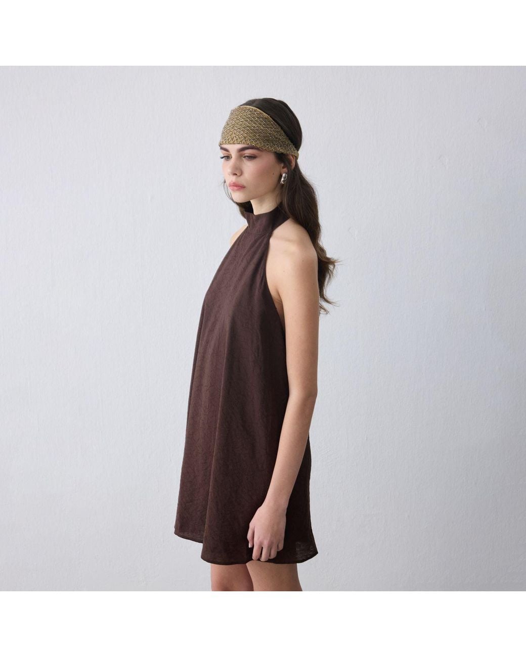 Thisisu Collection Brown Nysa Halter-Neck Jacquard Mini Dress