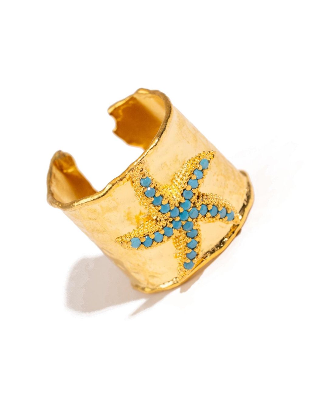 Ebru Jewelry Yellow Starfish Adjustable Cuff Ring