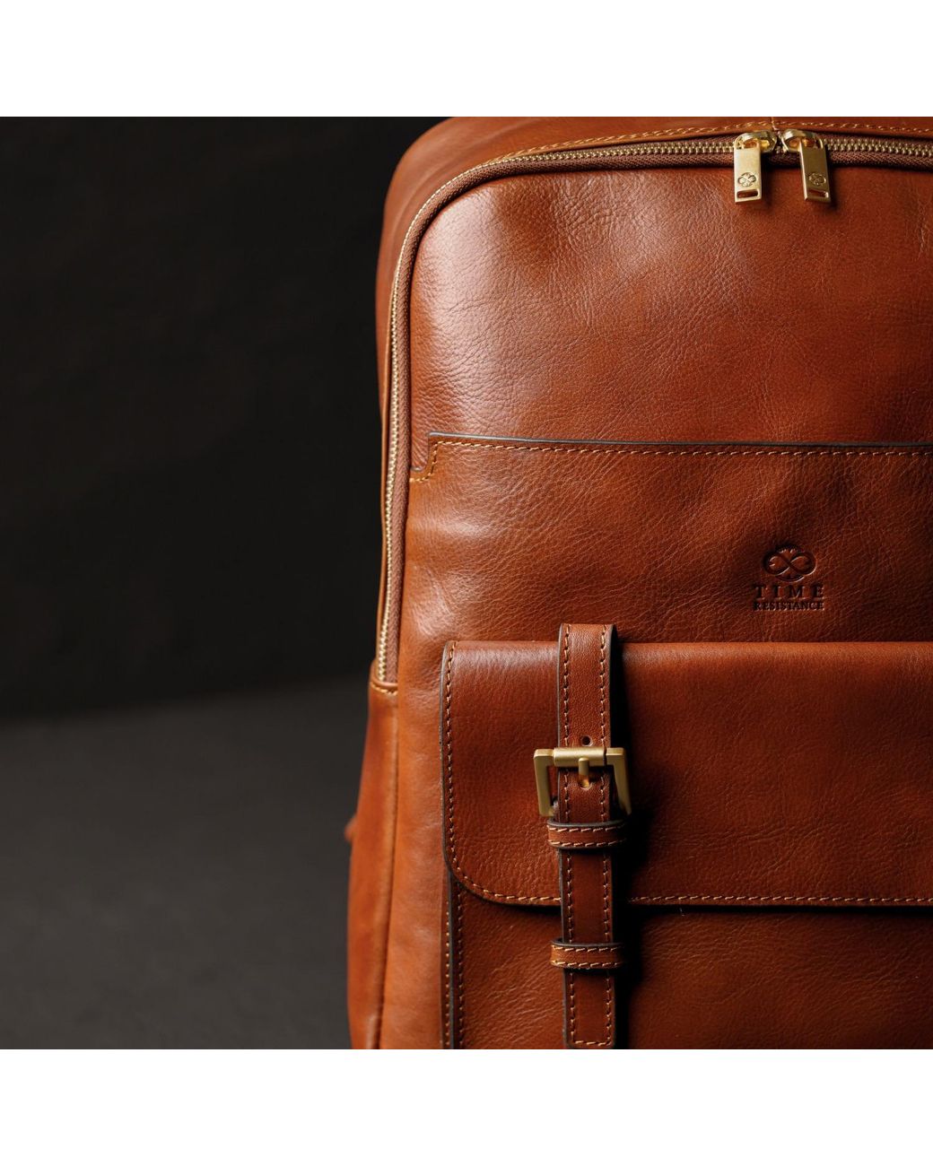 Time Resistance Brown Leather Backpack Travel Bag
