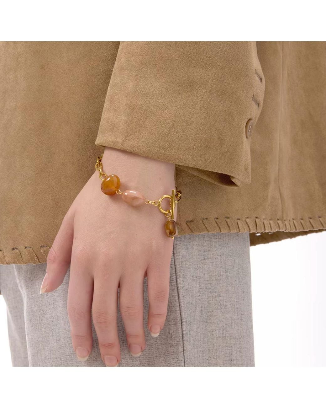 Olivia Le Metallic Neutrals Neutral Resin Stone Charm Bracelet