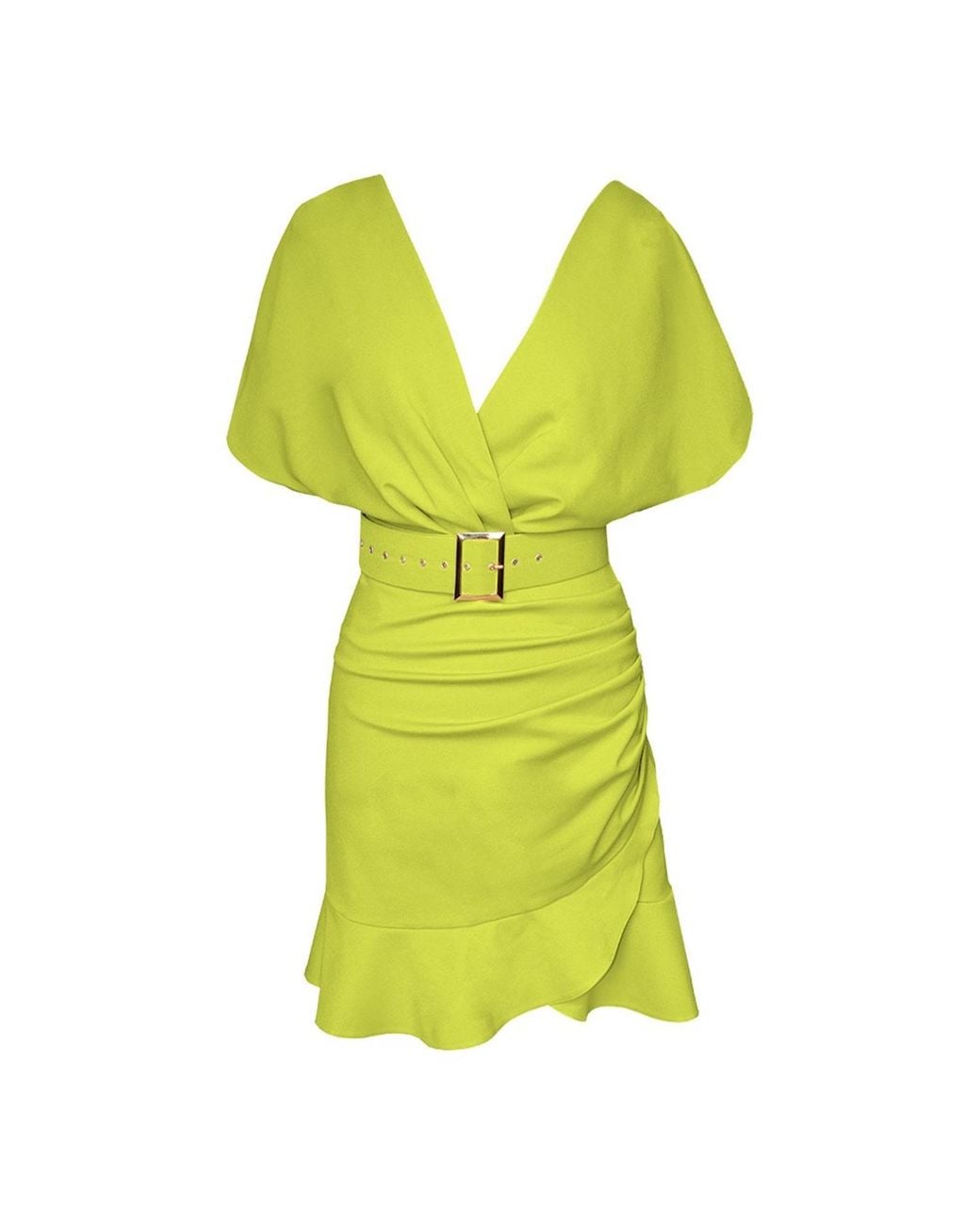 ALINA CERNĂTESCU Yellow Mariposa Lime Mini Ruffle Cocktail Dress