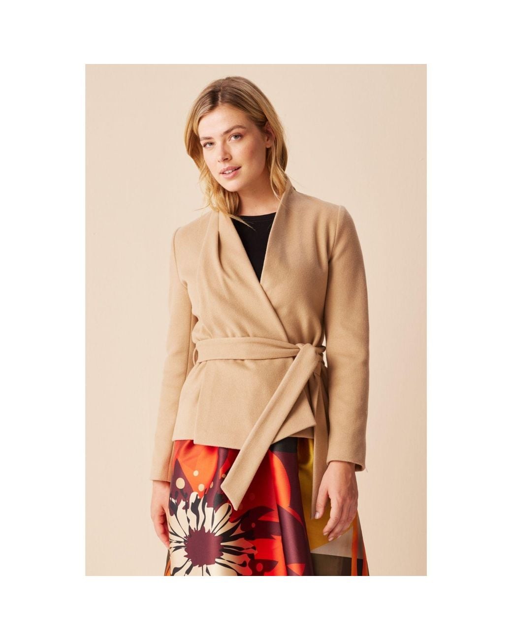 Marianna Déri Natural Wrap Jacket With Shawl Collar Sand