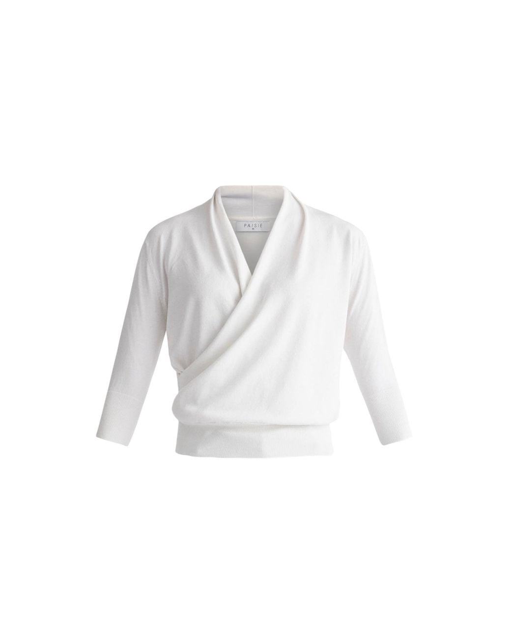 Paisie White Cropped Sleeve Knitted Wrap Top