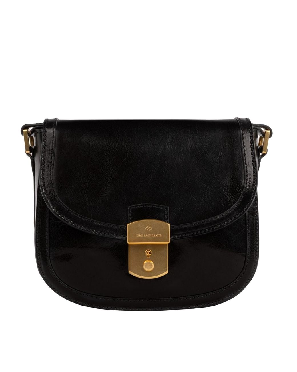 Time Resistance Black Leather Saddle Bag