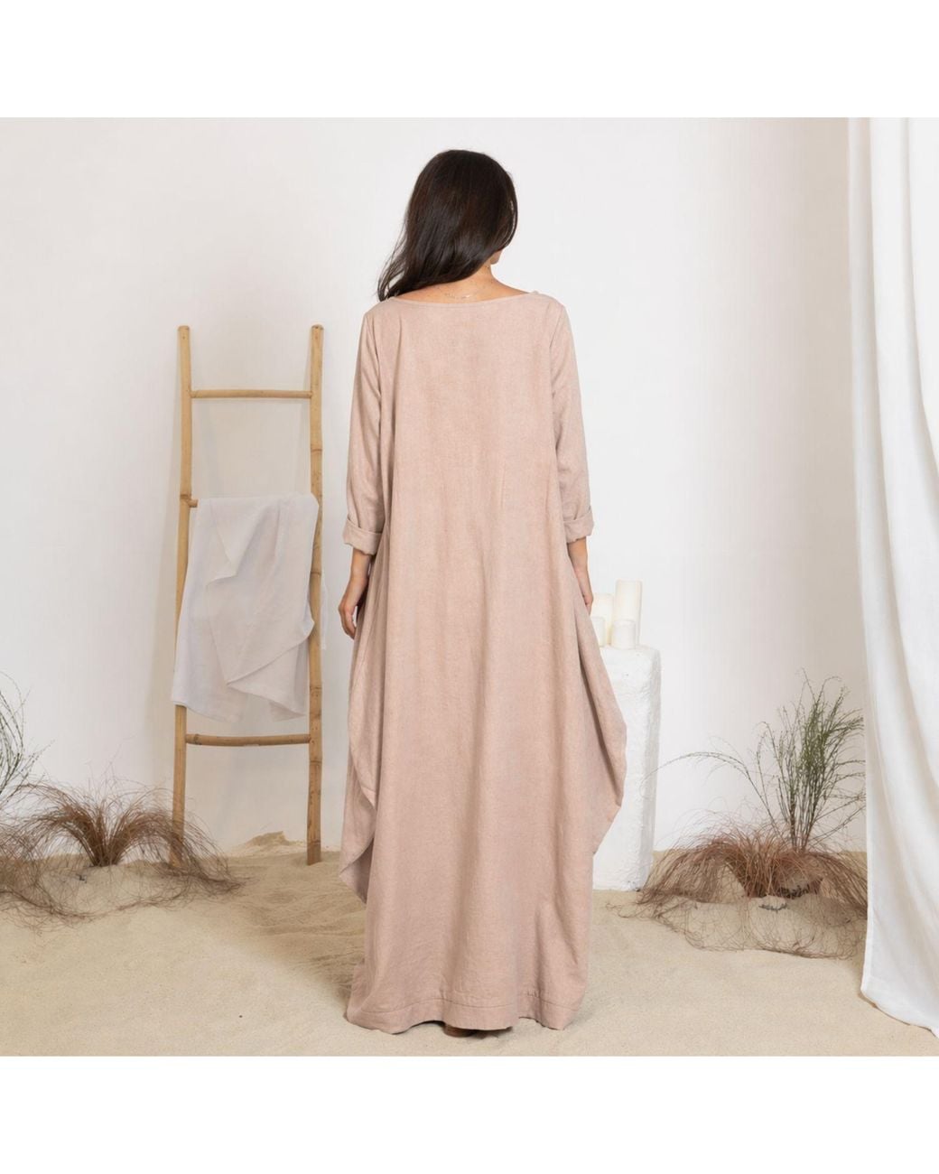 Nikka Place Pink Long Linen Boho Beach Dress
