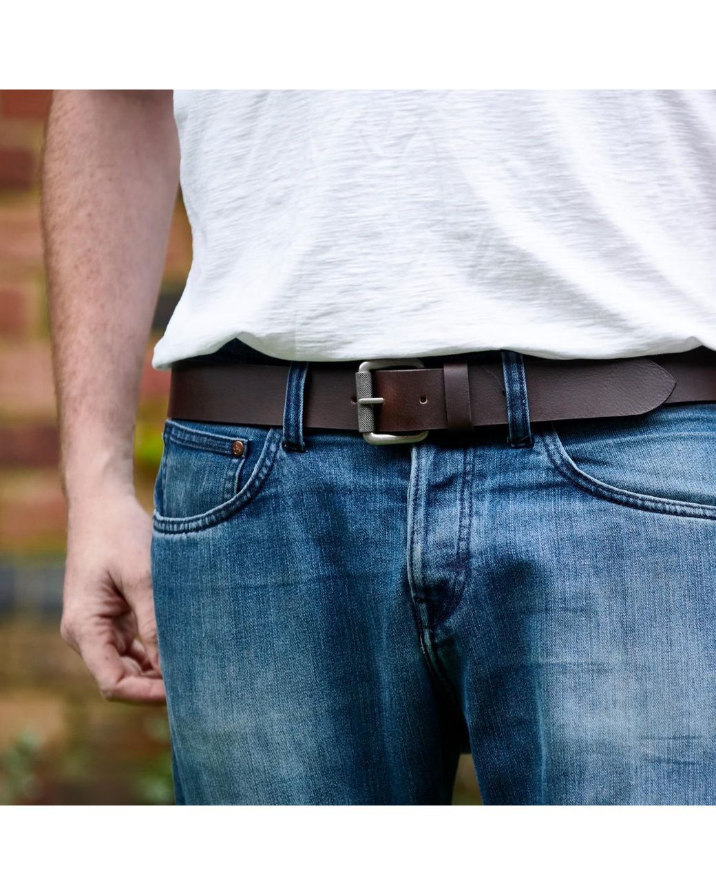 VIDA VIDA Gray Handmade Leather Jeans Belt for men