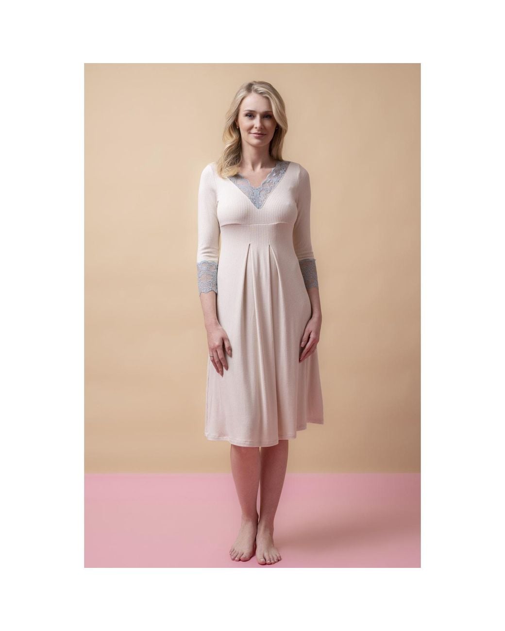 Oh!Zuza Pink Neutrals Santal Lace Trim Midi Nightshirt – Vanilla
