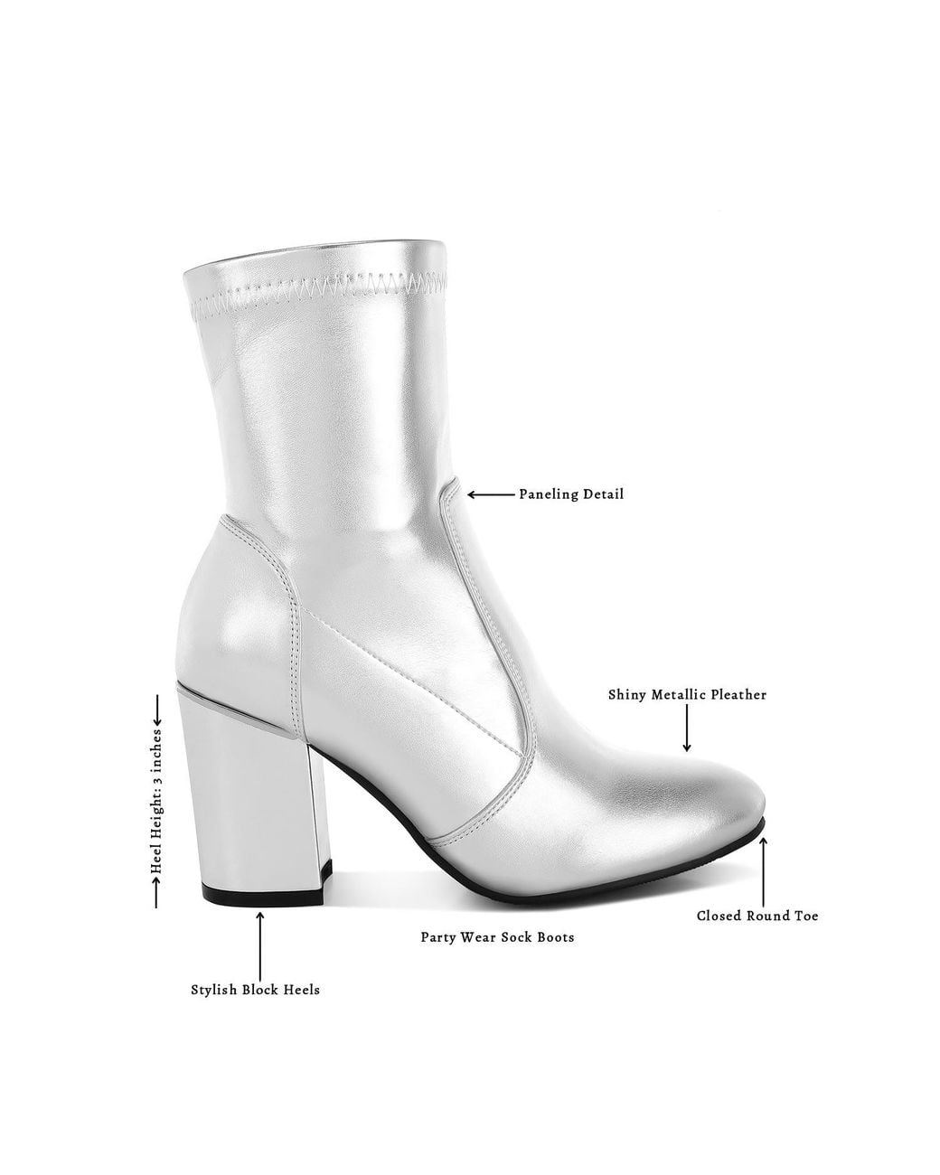 Rag & Co White Tirana Metallic Pleather Sock Boots