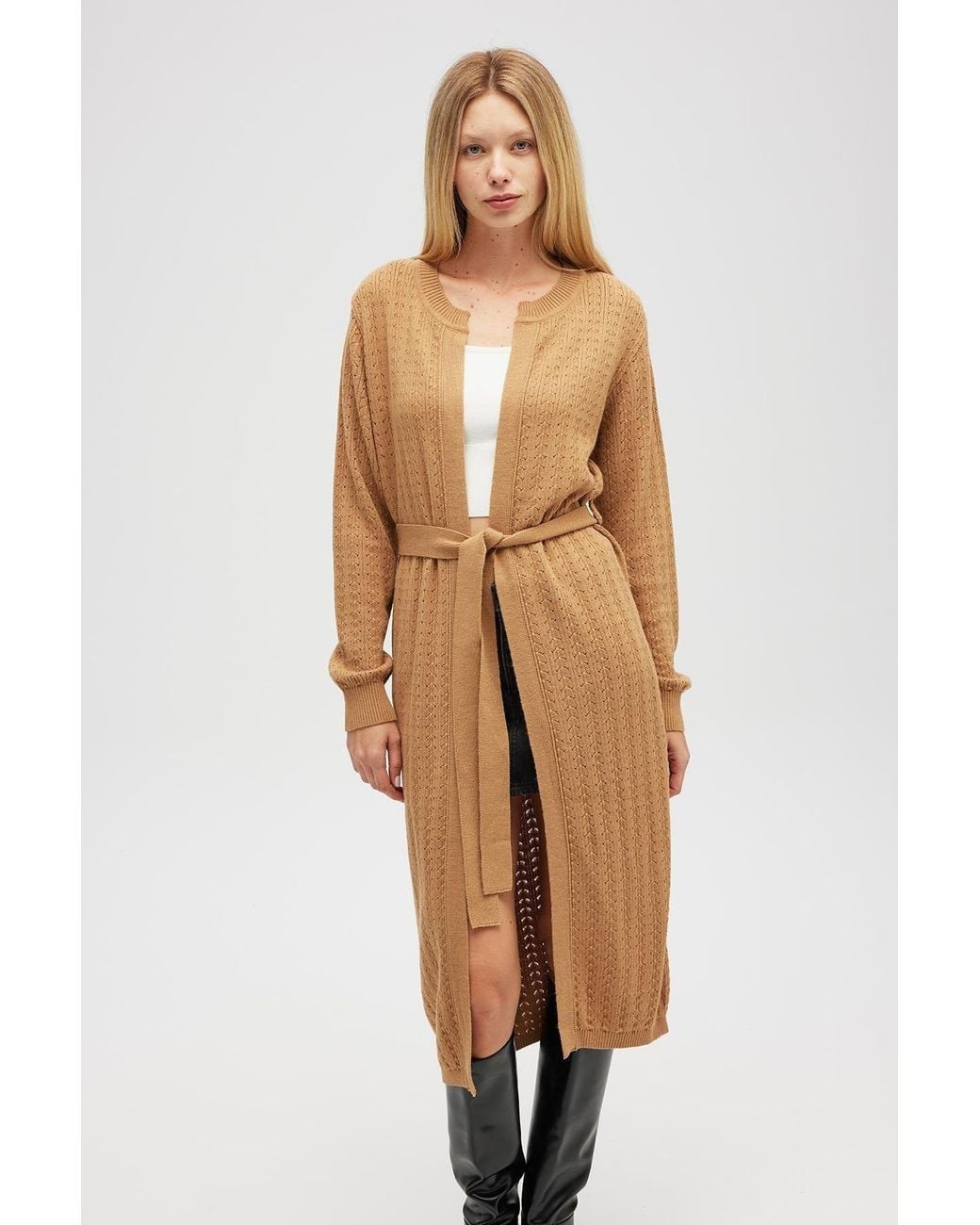 Peraluna Natural Zeyna Openwork Long Cardigan