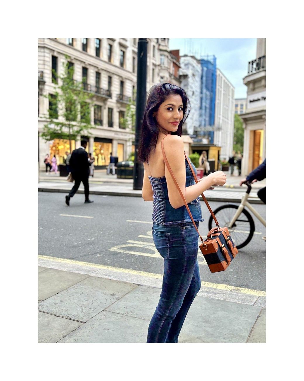 Richa Sharma Blue Mini Briefcase Denim And Vegan Leather Bag