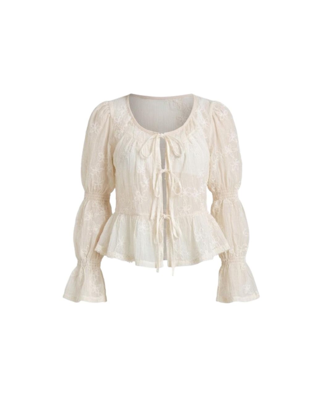 Saachi Natural Meadow Floral Tie Front Top