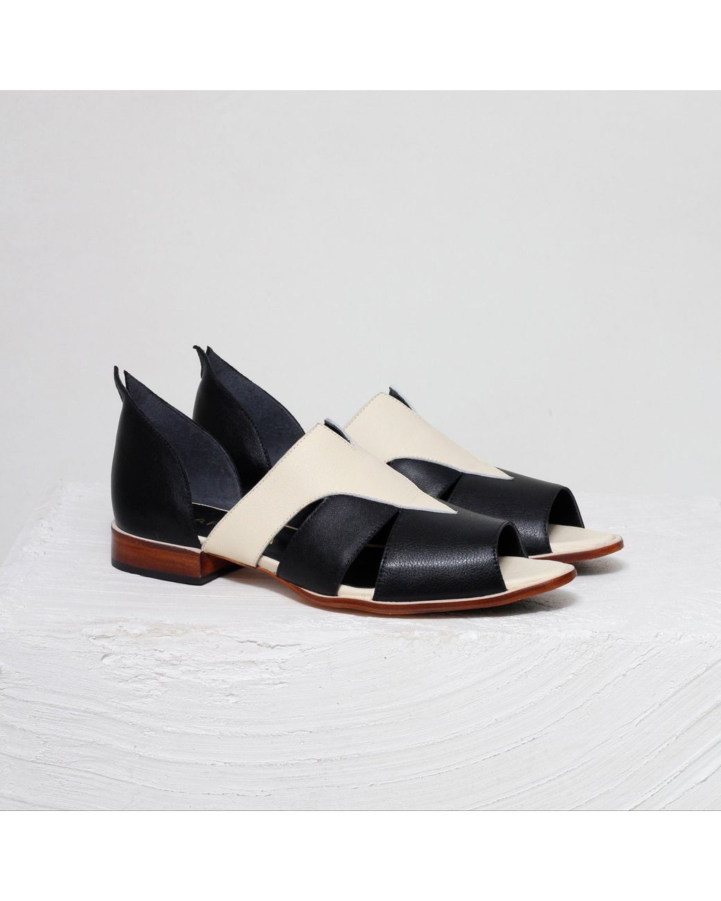 Mafalda Black Agatha Two-Tone Peep-Toe Sandals