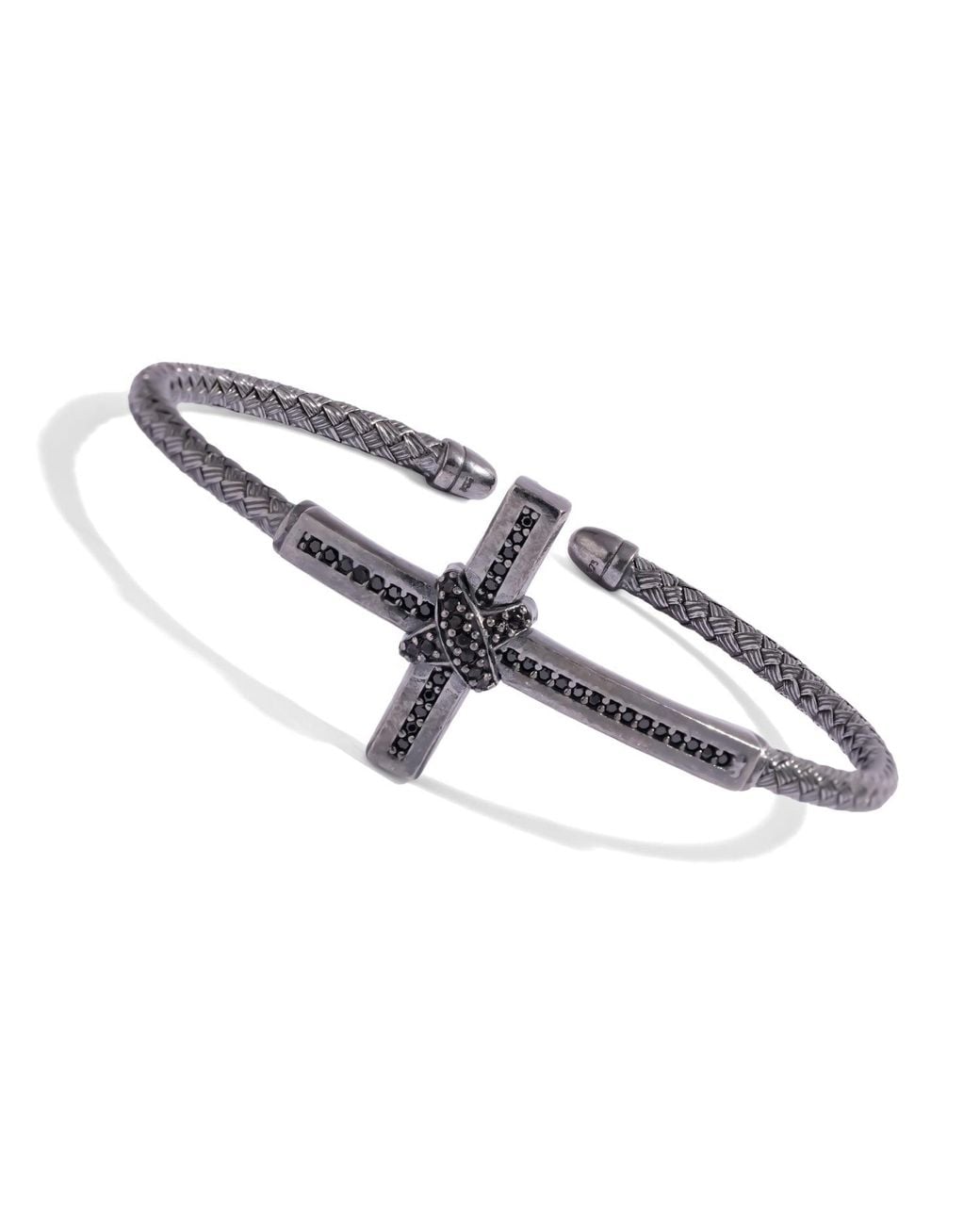 Ebru Jewelry Multicolor Diamond Cross Woven Oxidized Sterling Cuff Bracelet for men