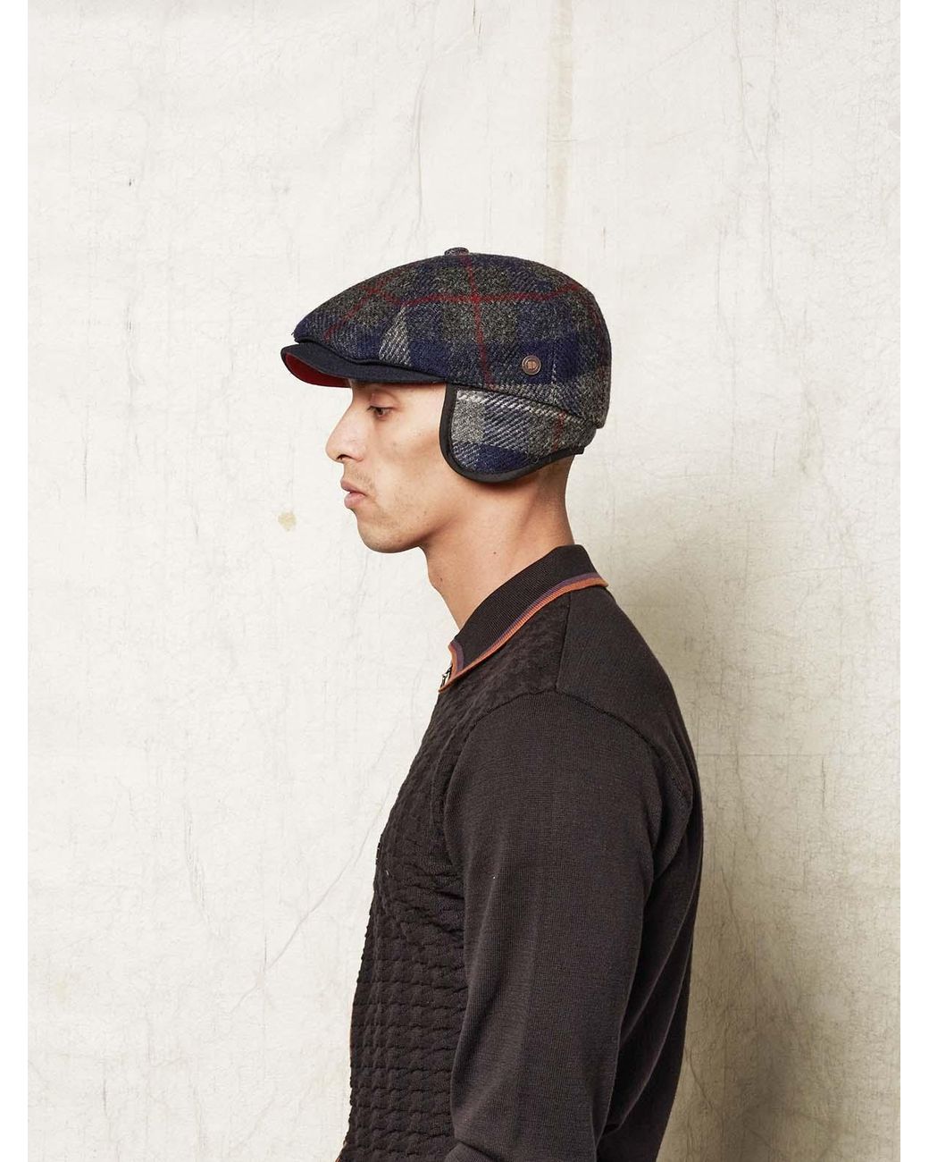 Dasmarca Hats Red Aaron Harris Tweed Wool Cap With Earflaps for men