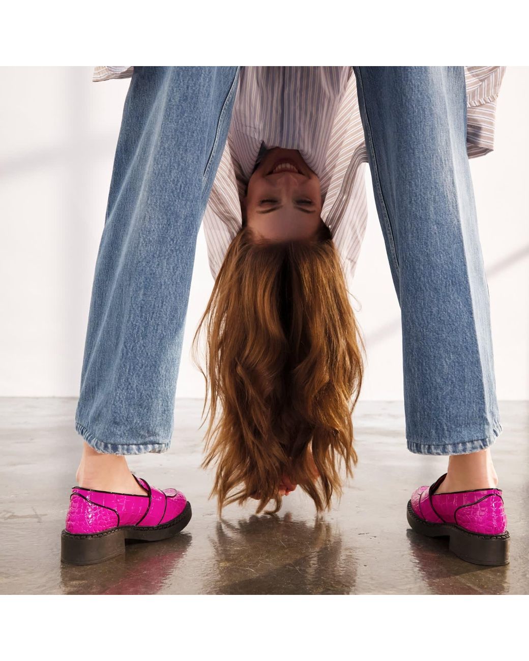 Rosamund Muir London Pink Stratford Crocodile Print Loafers