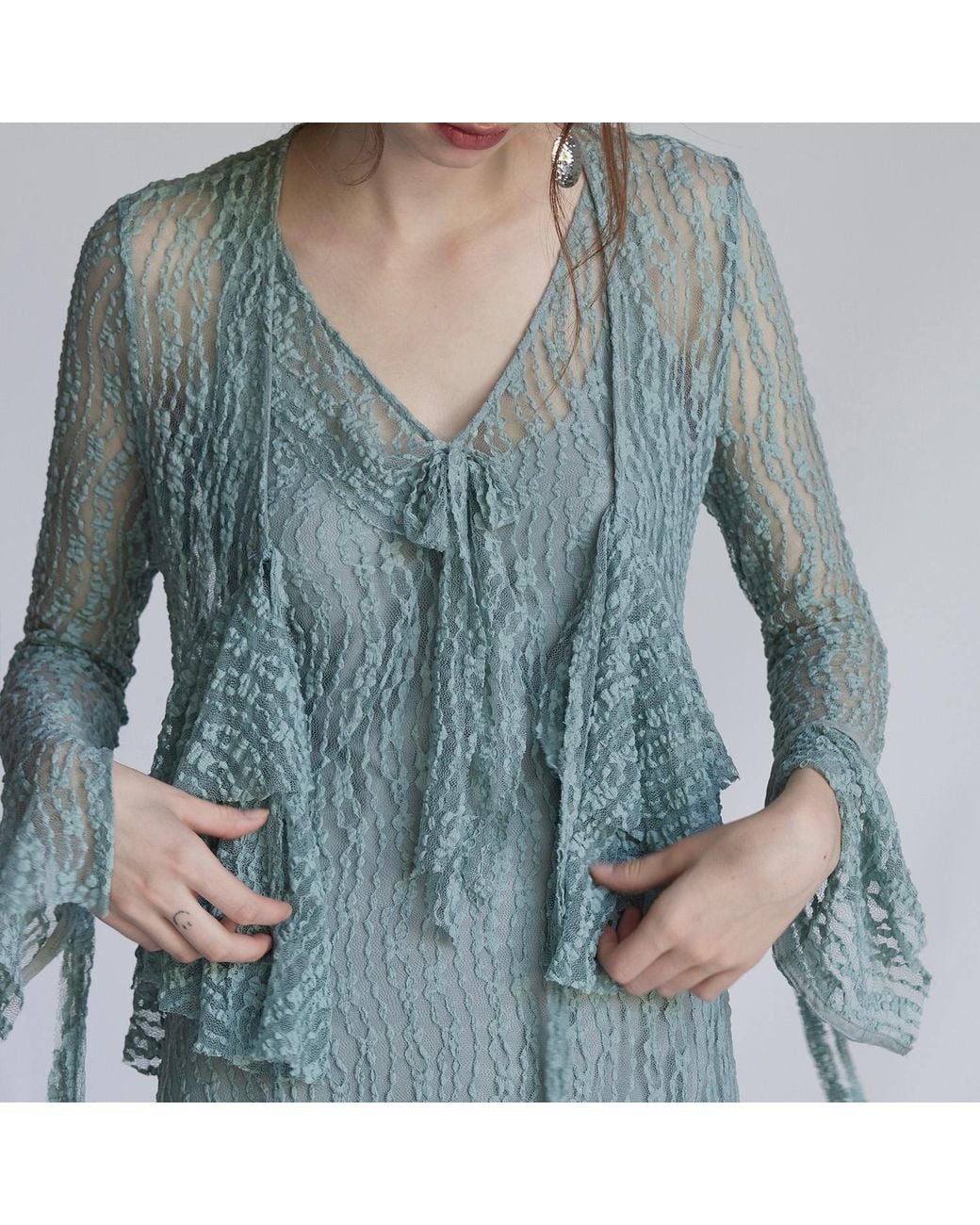 Belsize25 Blue Flared Sleeve Knitted Lace Cardigan