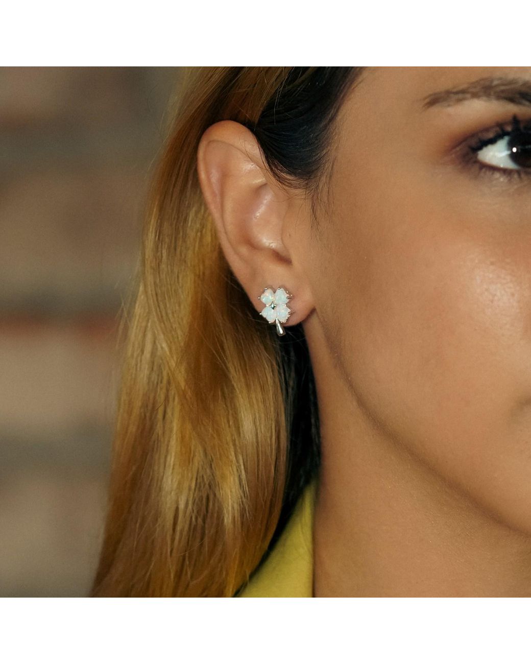 Spero London Metallic Opal Four Leaves Clover Sterling Stud Earring
