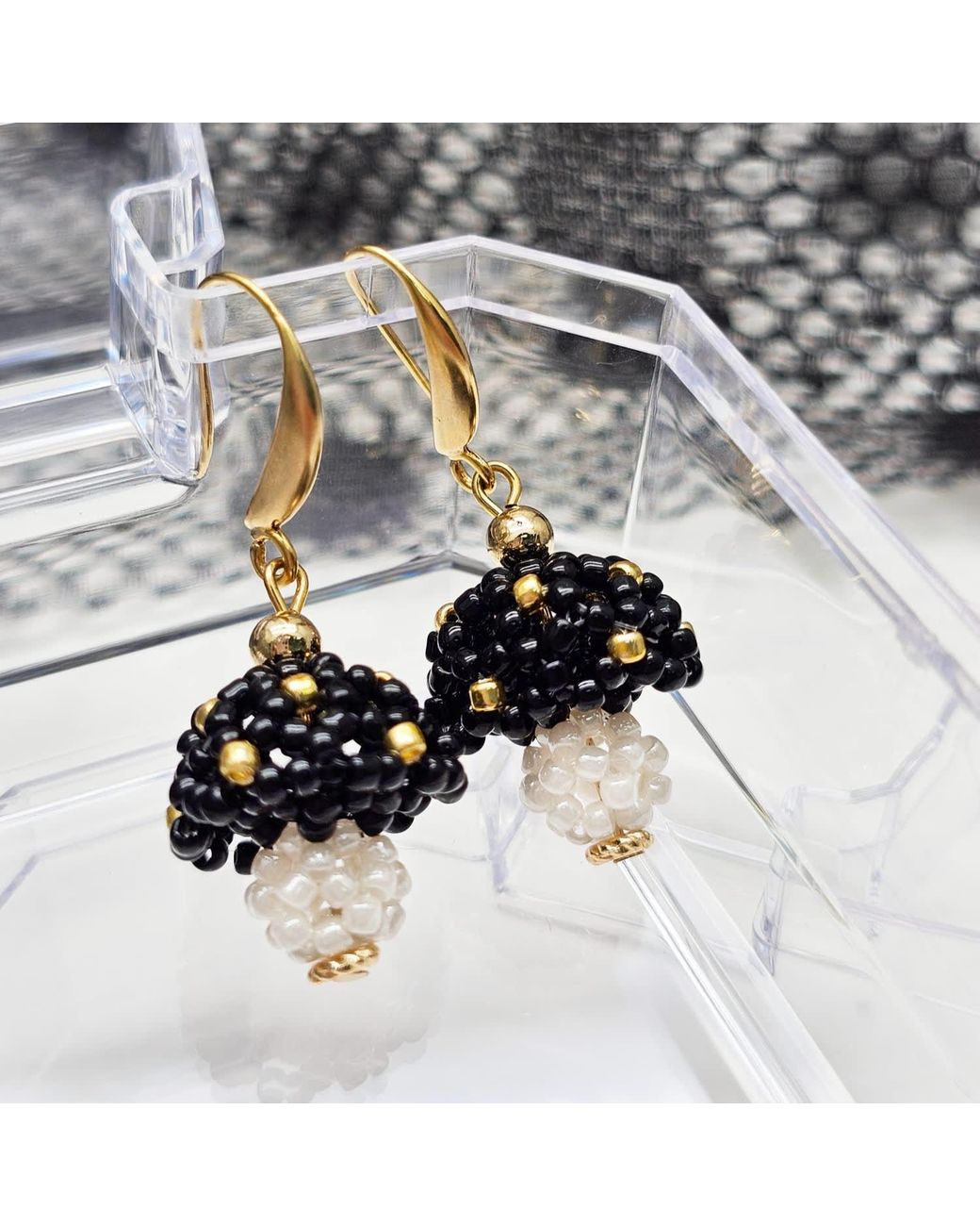 Farra Black Beaded Mushroom Playful Earrings