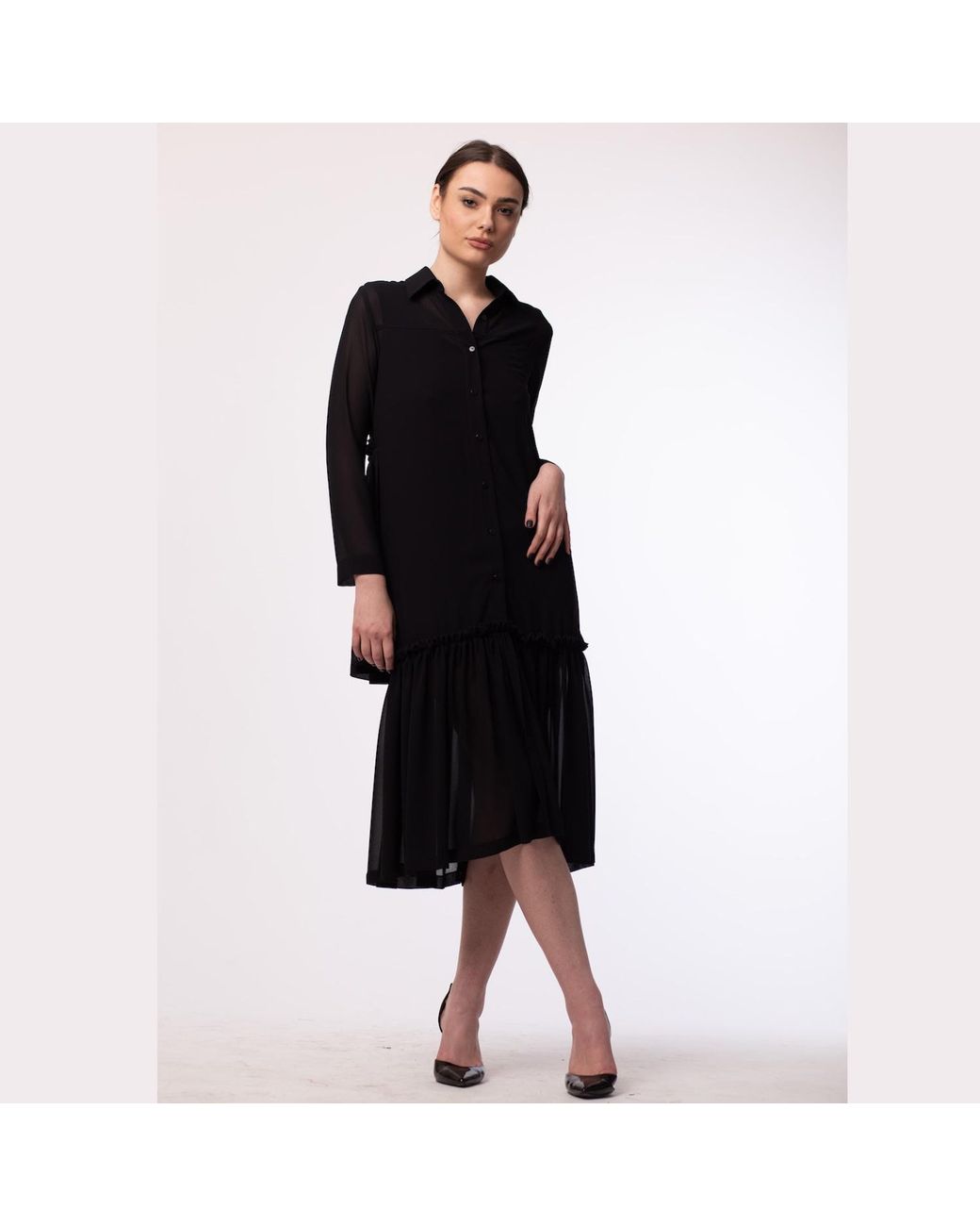 Silvia Serban Black Frill Shirt Dress