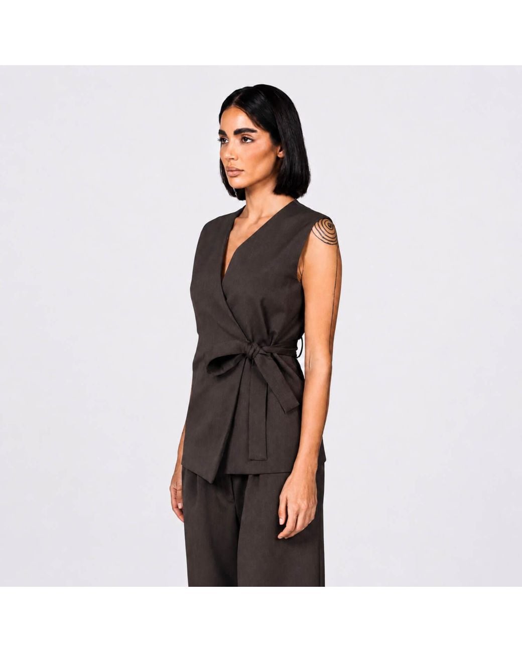 Elamins Brown Wrap Vest Shirt