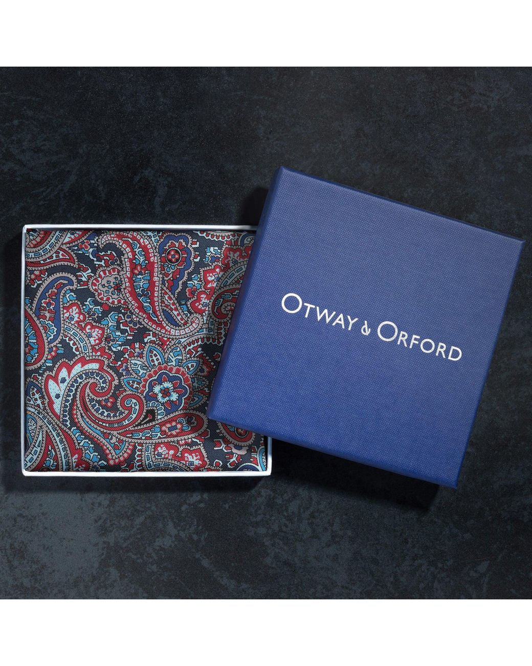 Otway & Orford Blue 'Cypress' Paisley Silk Pocket Square for men