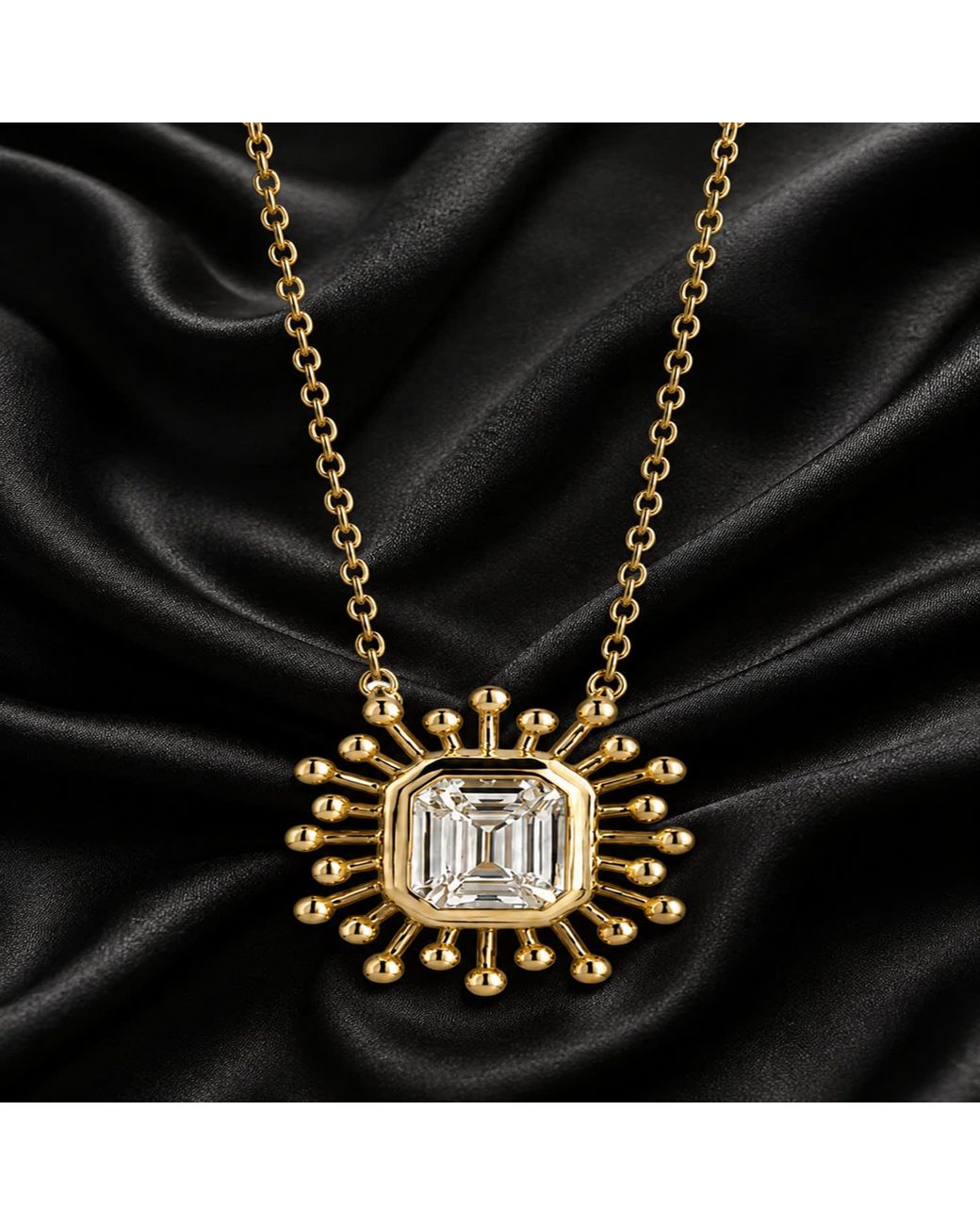 Artisan Metallic 14K Emerald-Cut Diamond Sunburst Pendant Necklace
