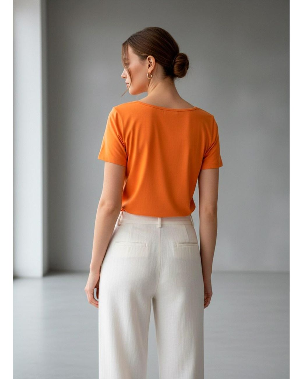 Conquista Orange Scoop-Neck Cotton T-Shirt With Studded Detail