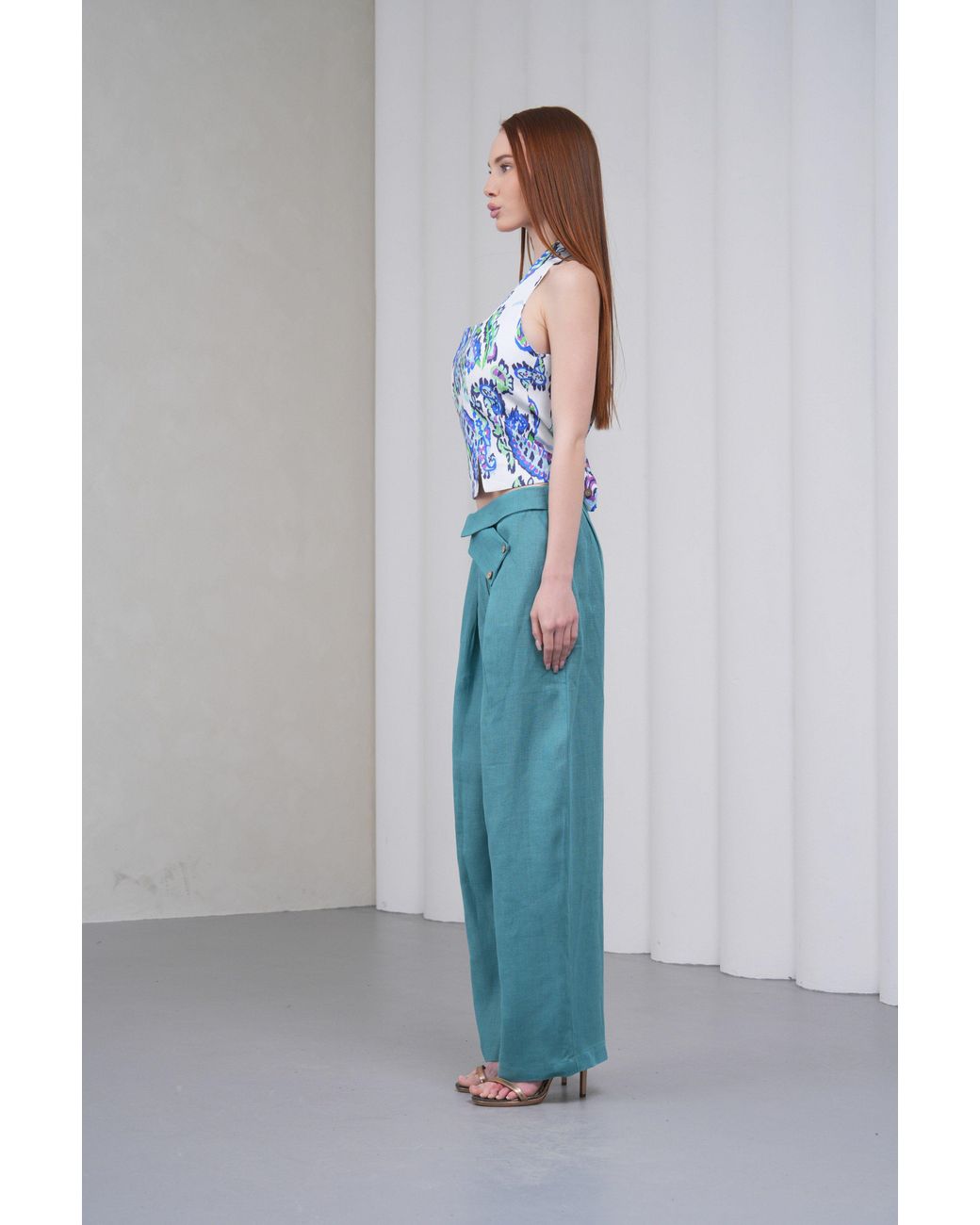 Lumina Eligma Blue The Wrapline Linen Trouser