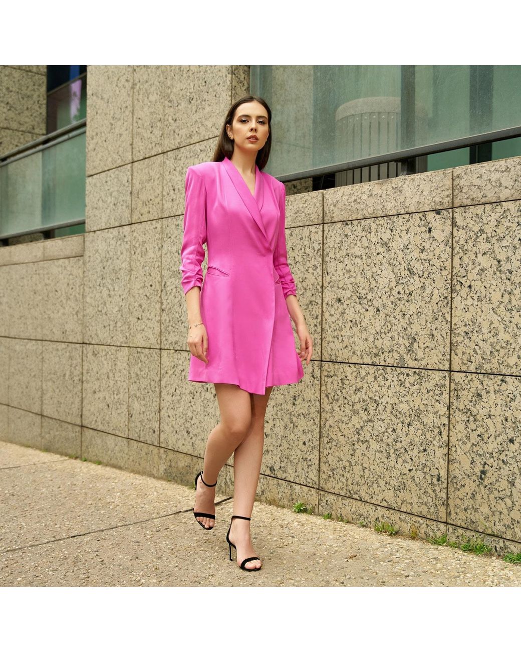 AVENUE No.29 Pink Asymmetric Viscose Blazer Dress