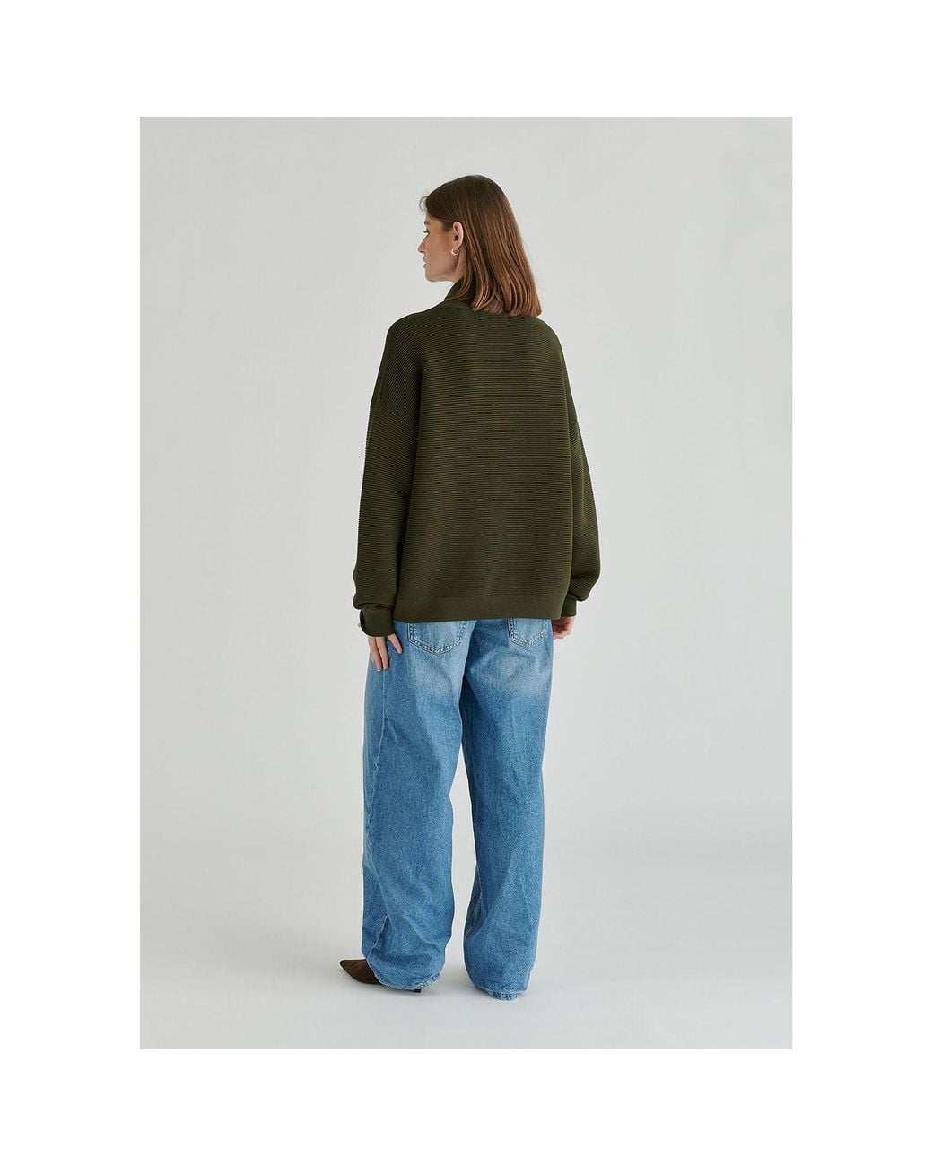 Paisie Green Ribbed Jumper With Attached Scarf Tie