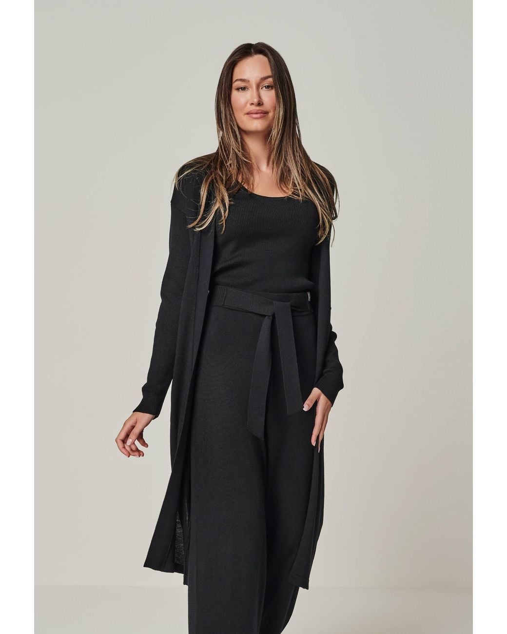 YOU LOOK PERFECT Black Cardigan Blossom, Long Merino Cardigan With Pockets