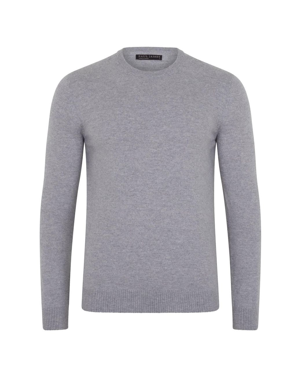 Paul James Knitwear Gray Lightweight Merino Cashmere Marius Crew Neck Jumper for men