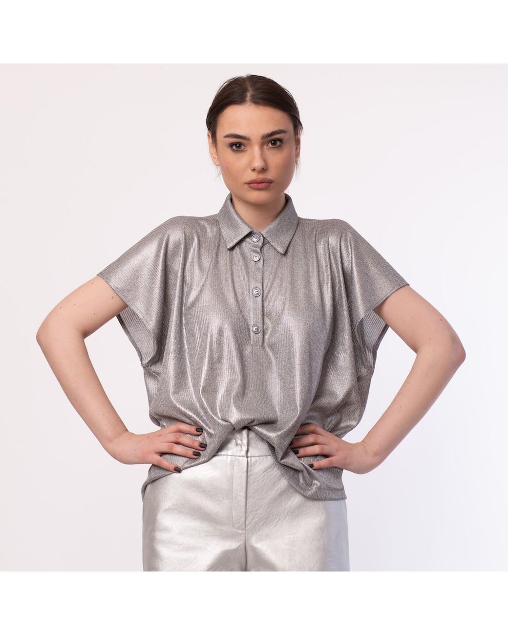 Silvia Serban Gray Jersey “Polo” Top