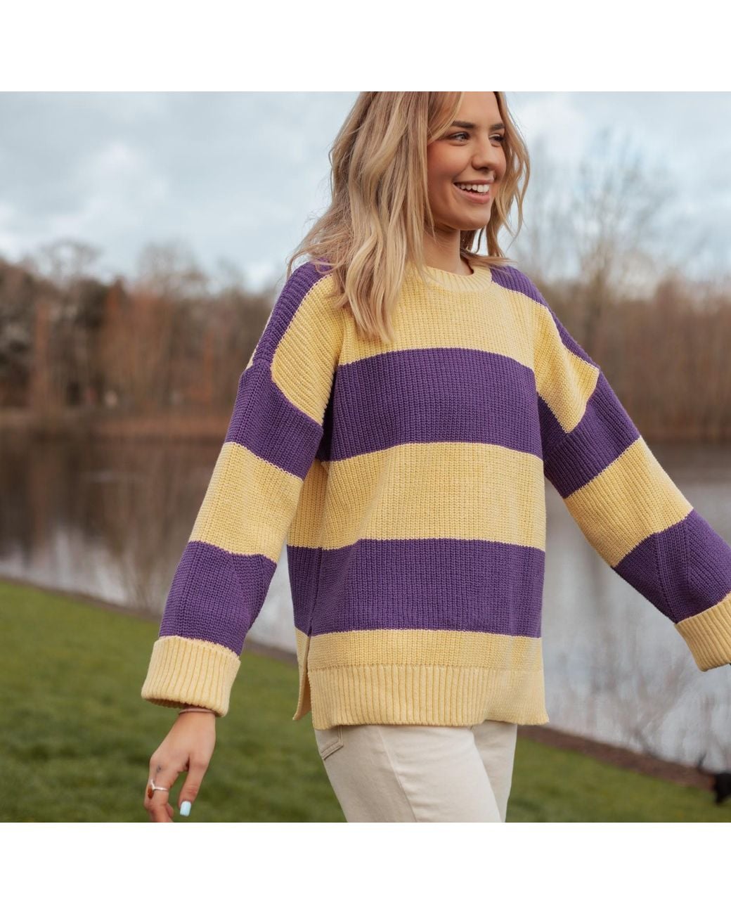 Cara & The Sky Purple Rhiannon Recycled Cotton Chunky Stripe Jumper