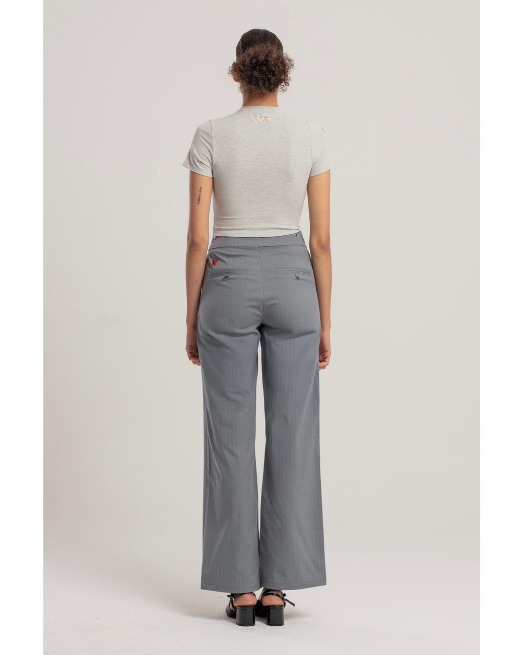 Pcfg Gray Cotton Slim Fit Crop Tee