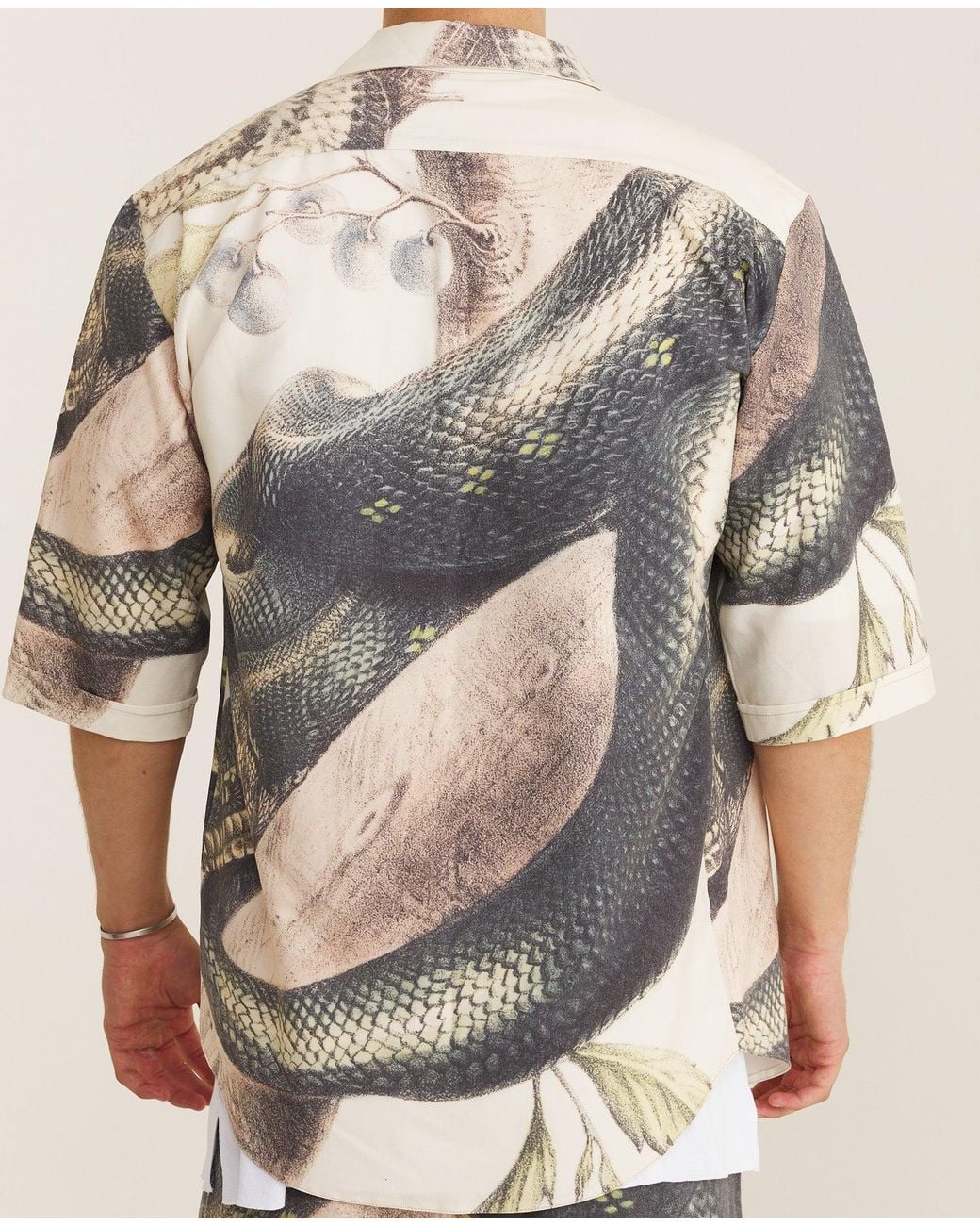 mysimplicated Natural Neutrals Short Sleeve Shirt And Bermuda Set With Snake Design for men