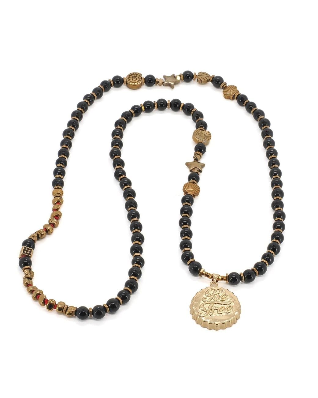 Ebru Jewelry Metallic Be Free Onyx Beaded Long Necklace