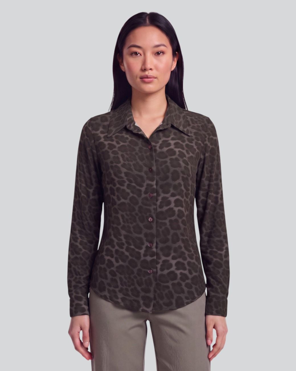 Lords of Harlech Black Sutton Leopard Brownie Stretch Silk Long-Sleeve Shirt