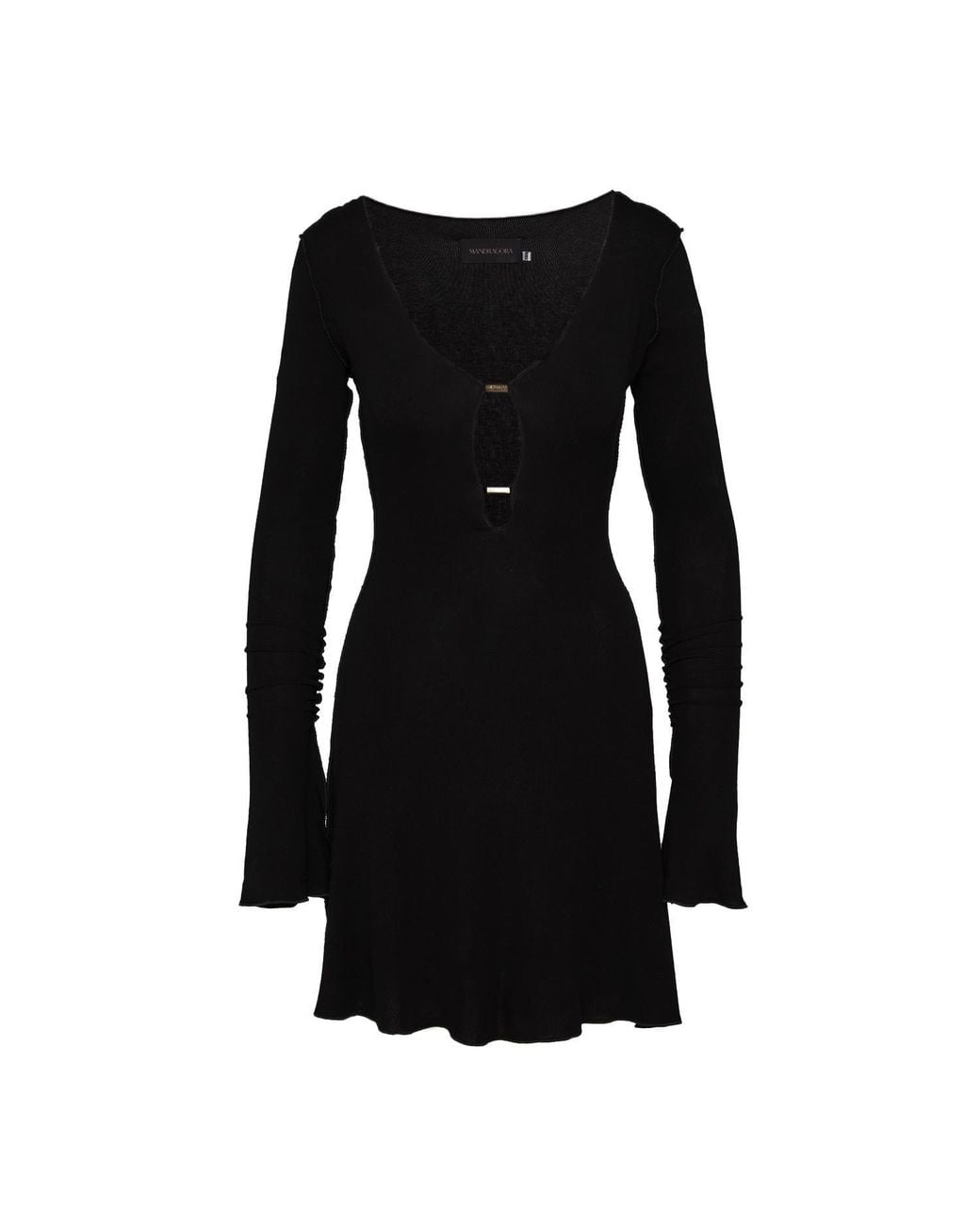 Mandragora Black Viscose Dress With Neckline And Decorative Details – Chloe